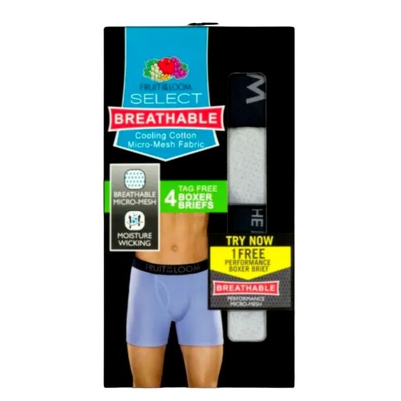 Fruit of the Loom Select  Mens S  NWT  Breathable Mesh Boxer Brief 4pk - BONUS - Picture 1 of 2